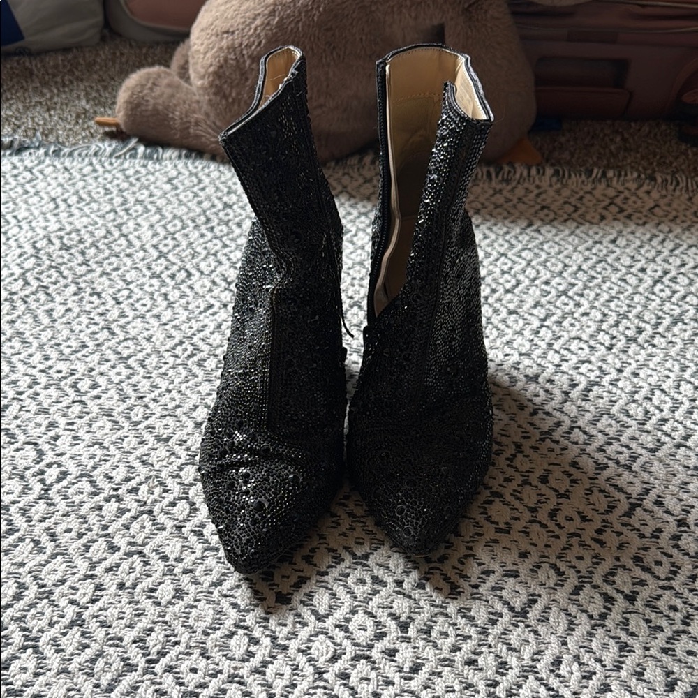 Betsey Johnson Black Heeled Boots with Glossy Finish